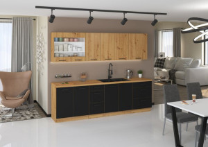 Meble kuchenne MODENA - 260 CM czarny/dąb artisan