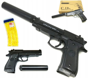 PISTOLET METALOWY Kulki GRATIS Beretta C18+ TŁUMIK