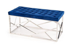 Elegancka ławka, pufa w stylu glam, granat + srebro 98x44 cm