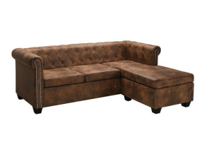 Brązowa sofa narożna ekoskóra zamsz, narożnik loft