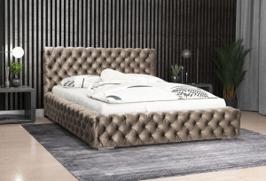 Łóżko z pikowanym zagłówkiem i stelażem 160x200 glam