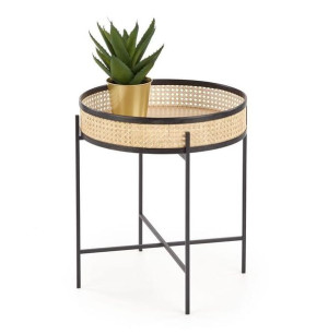 Okrągły stolik rattanowy loft, nocny stolik boho