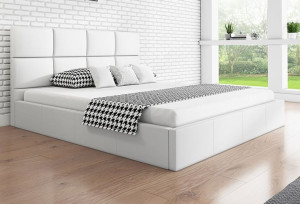 Łóżko z zagłówkiem biel ekoskóra 140x200 + stelaż