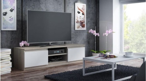Stolik pod telewizor 140x40 biały + dąb sonoma