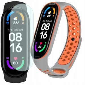 Xiaomi Mi Band 6 opaska sportowa + dodatkowy pasek szaro-pomarańczowy