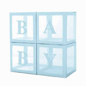 Zestaw niebieskich pudełek na balony z napisem BABY 30cm 4 sztuki 400832