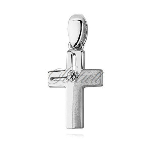 Srebrny (pr.925) elegancki krzyżyk z cyrkonią, satynowany
