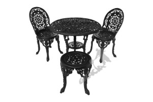 Zestaw Nr 12 - Stół Ø 80 Cm 2 Fotele Taboret Meble Ogrodowe Żeliwne