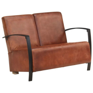 2-osobowa sofa, brązowa, skóra naturalna