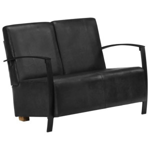 Sofa 2-osobowa, czarna, skóra naturalna