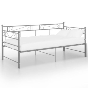 Sofa z wysuwaną ramą łóżka, szara, metalowa, 90x200 cm