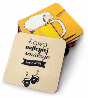 6x Drewniana podkładka pod kubek z nadrukiem Wzory