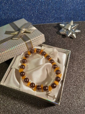 Bransoletka z pereł Swarovski Bursztyn Prezent