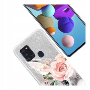 Etui case Brokat Srebrny do Samsung A21s wzory