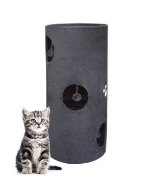 Drapak dla kota tuba siwa legowisko 78cm plusz z pomponem domek dom lokum