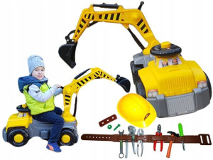 Mega Wielki Koparka Jeżdzik + Kask +pas Narzędziow