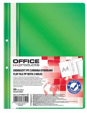 Skoroszyt PP A4 2 otwory wpinany zielony 50szt