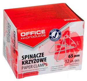 Spinacze krzyżowe 65mm 12szt srebrne biurowe