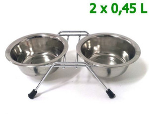 Miski na stojaku chromowanym dla psa kota 2x 0,45L
