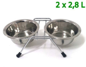 Miski na stojaku chromowanym dla psa 2 x 2,8 L