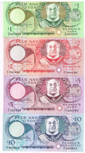 Zestaw banknotów z Tonga 1,2,5,10 paanga UNC