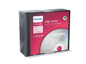 Płyty DVD+R PHILIPS, 4,7 GB, pudełka SLIM 10 szt.