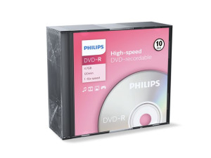 Płyty DVD-R PHILIPS, 4,7 GB, pudełka SLIM 10 szt.