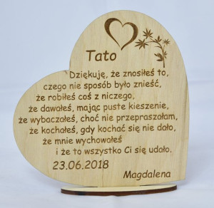 Dzień Ojca, przepiękne duże grawerowane serce 13cm