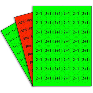 Promocyjne etykiety samoprzylepne na wielopaki "1+1", "2+1", "drugi -25%"..