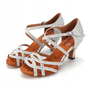 Buty Do Tańca Taneczne Z Cekinami Srebrne 6cm 38