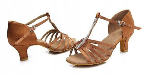 Buty Do Tańca Taneczne Brązowe Z Cyrkoniami 5cm 35