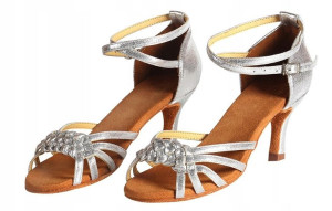 Buty Do Tańca Towarzyskiego Wygodne 7cm - Srebrne 37