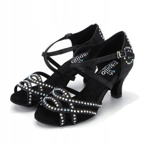 Buty Do Tańca Taneczne Z Cekinami Czarne 6cm 35