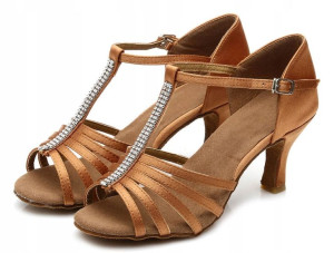 Buty Do Tańca Taneczne Brązowe Z Cyrkoniami 7cm 36