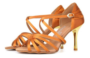 Buty Do Tańca Taneczne Brązowe - Złoty Obcas 8,5cm 41