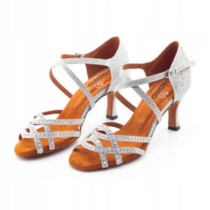 Buty Do Tańca Taneczne Z Cekinami Srebrne 7,5cm 39