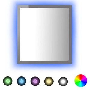 Lustro łazienkowe LED, wysoki połysk, szare, 40x8,5x37cm, płyta