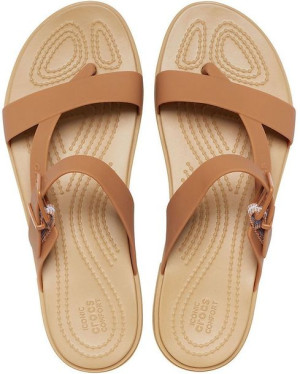 Crocs klapki damskie Tulum Toe Post karmelowe 206108 277