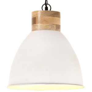 Industrialna lampa wisząca, białe żelazo i drewno, 46 cm, E27