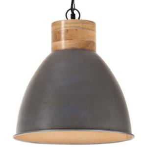 Industrialna lampa wisząca, szare żelazo i drewno, 46 cm, E27