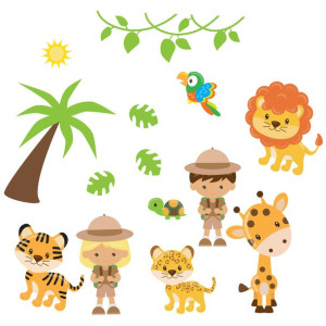 Naklejki na ŚCIANĘ Zwierzątka Safari Palma i Liście 50cm x 100cm