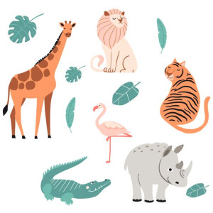 Naklejki na Ścianę DLA DZIECI Lew i Zwierzątka Safari 100cm x 200cm