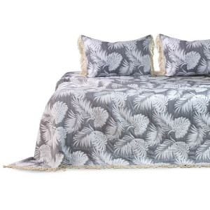 DecoKing Narzuta Dwustronna Żakardowa Tropical biała + szara 240x260