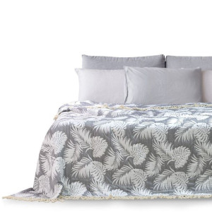 DecoKing Narzuta Dwustronna Żakardowa Tropical biała + szara 260x280