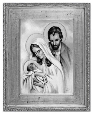 Obraz Świętej Rodziny na ślub 82x102 cm obraz olejny na płótnie czarno-biał