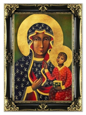 Obraz Matki Boskiej Częstochowskiej 85x115 cm obraz olejny na płótnie w ram