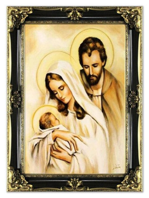 Obraz Świętej Rodziny na ślub 85x115 cm obraz olejny na płótnie w złotej ra
