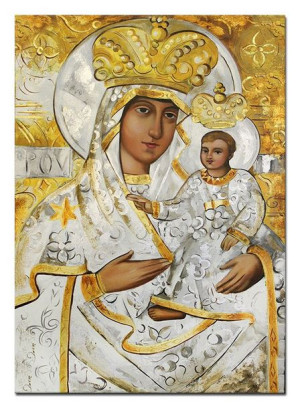Obraz Matki Boskiej z Dzieciątkiem 50x70 cm obraz olejny na płótnie złoty