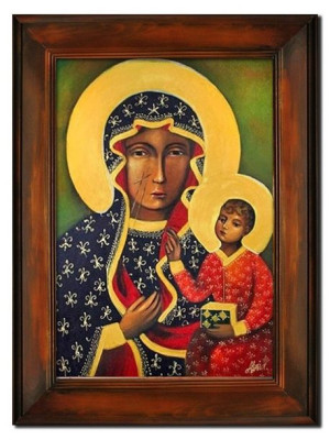 Obraz Matki Boskiej Częstochowskiej 86x116 cm obraz olejny na płótnie w ram