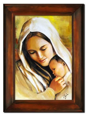 Obraz Matki Boskiej z Dzieciątkiem 86x116 cm obraz olejny na płótnie w rami
